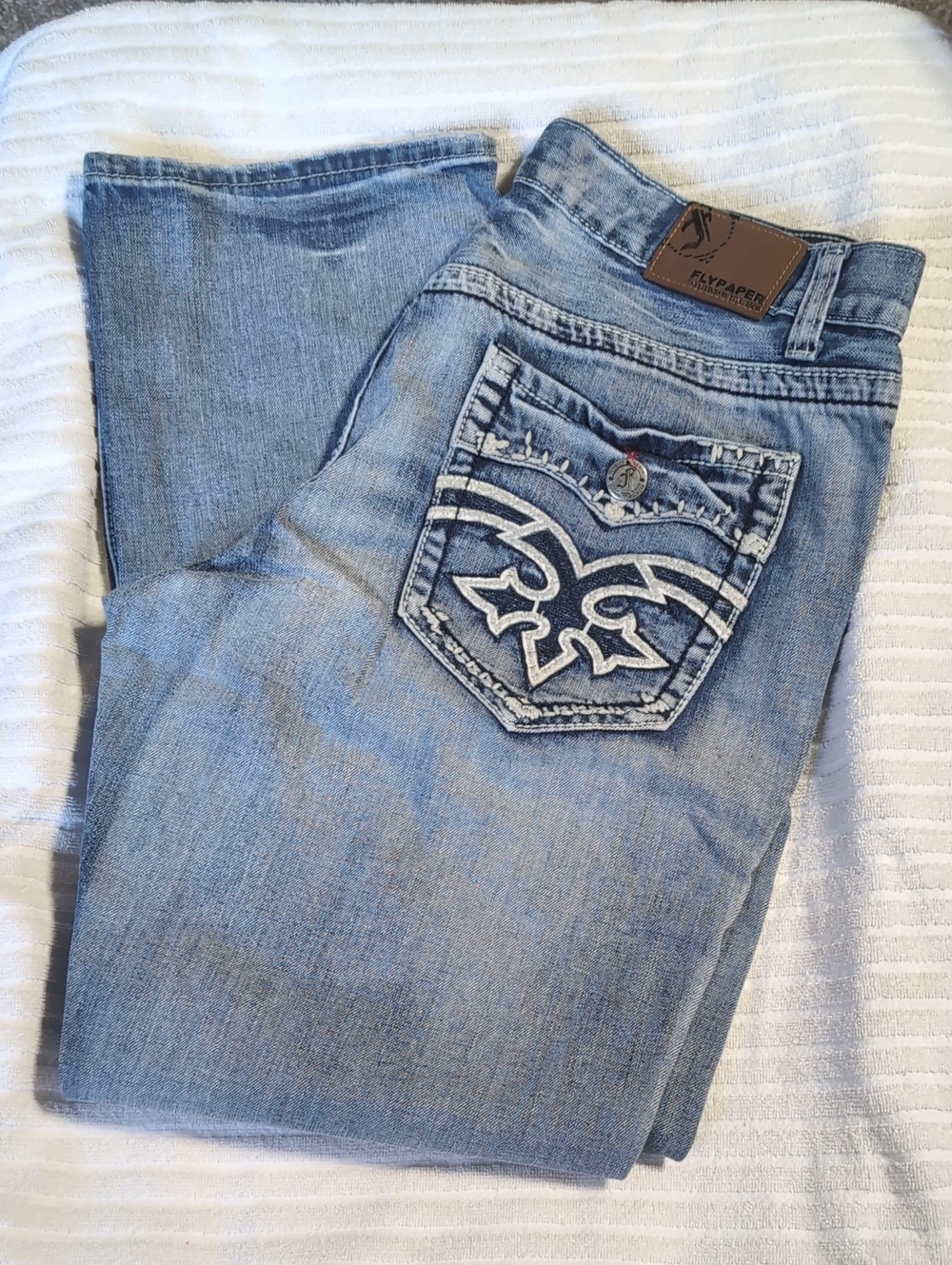 Flypaper Mens Light Blue Straight Jeans with Embroidered Pocket